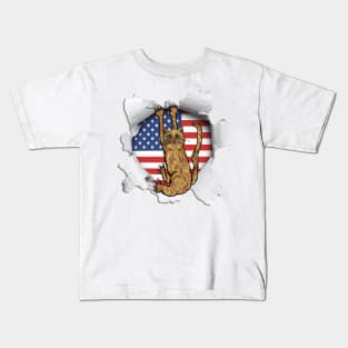 Funny Cat American Flag Cat Lover Gifts Kids T-Shirt